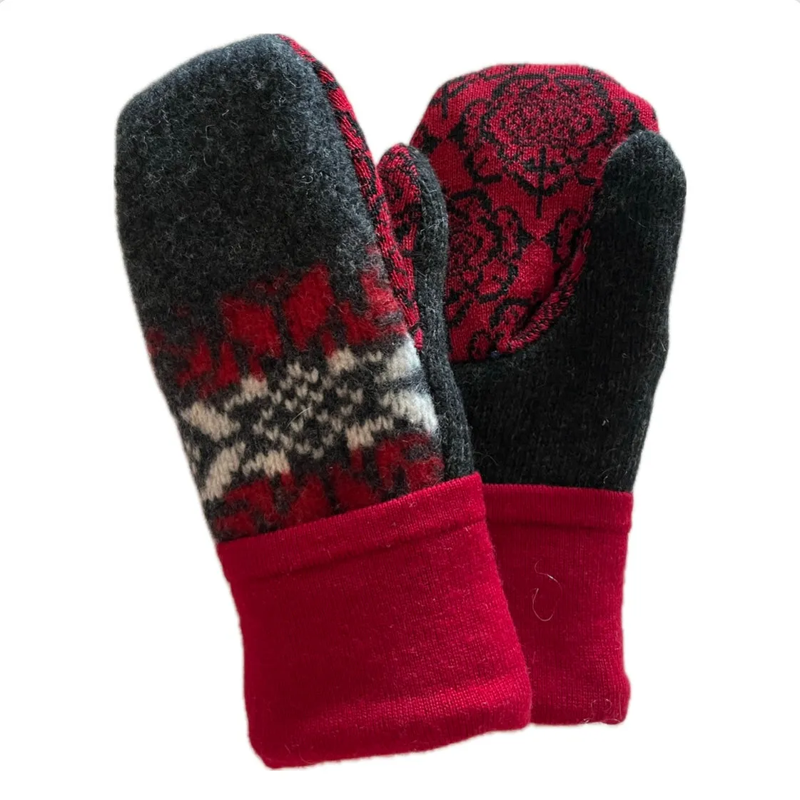 Women's Mittens - Grey & Red Nordic - 1483 M/L