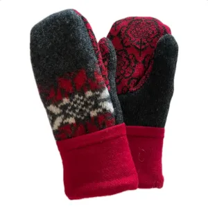 Women's Mittens - Grey & Red Nordic - 1483 M/L