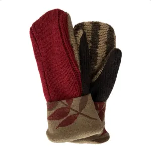 Women's Mittens - Red & Beige Floral & Stripes- 1556 M/L