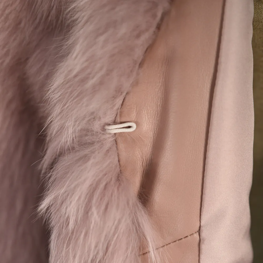 Women's Real Fox Fur Coat Dusty Pink Jacket Short Style Outwear