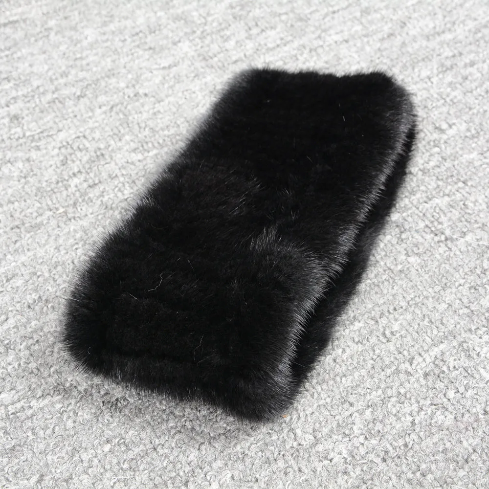 Women's Real Mink Fur Headband Winter Warm Scarf Black Neckerchief