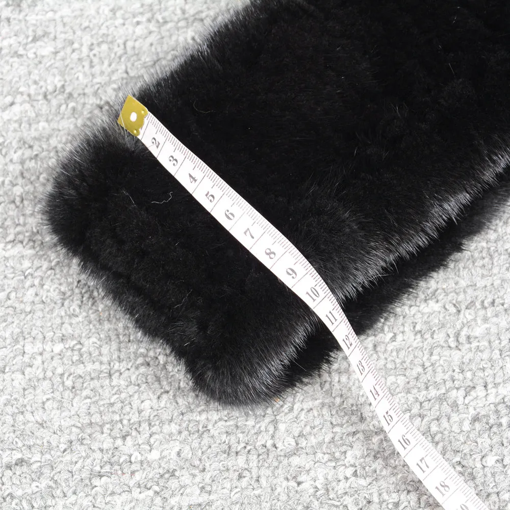 Women's Real Mink Fur Headband Winter Warm Scarf Black Neckerchief