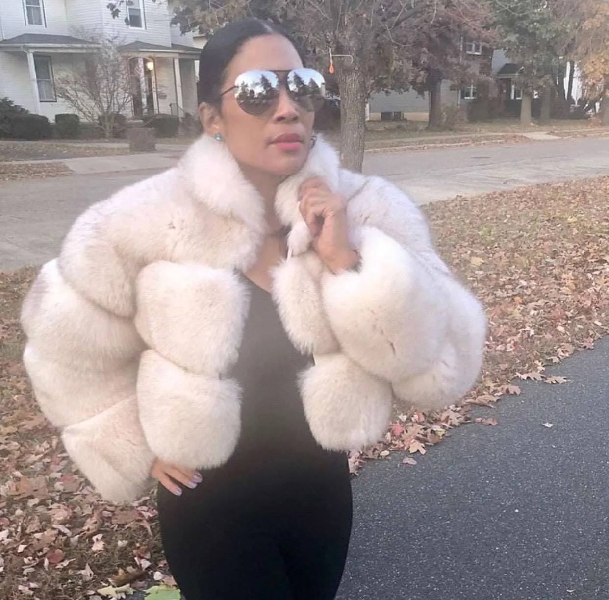 Women's Red Cropped Fox Fur Jacket