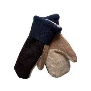 Women's Sherpa Lined Mittens - Brown & Blue - 559