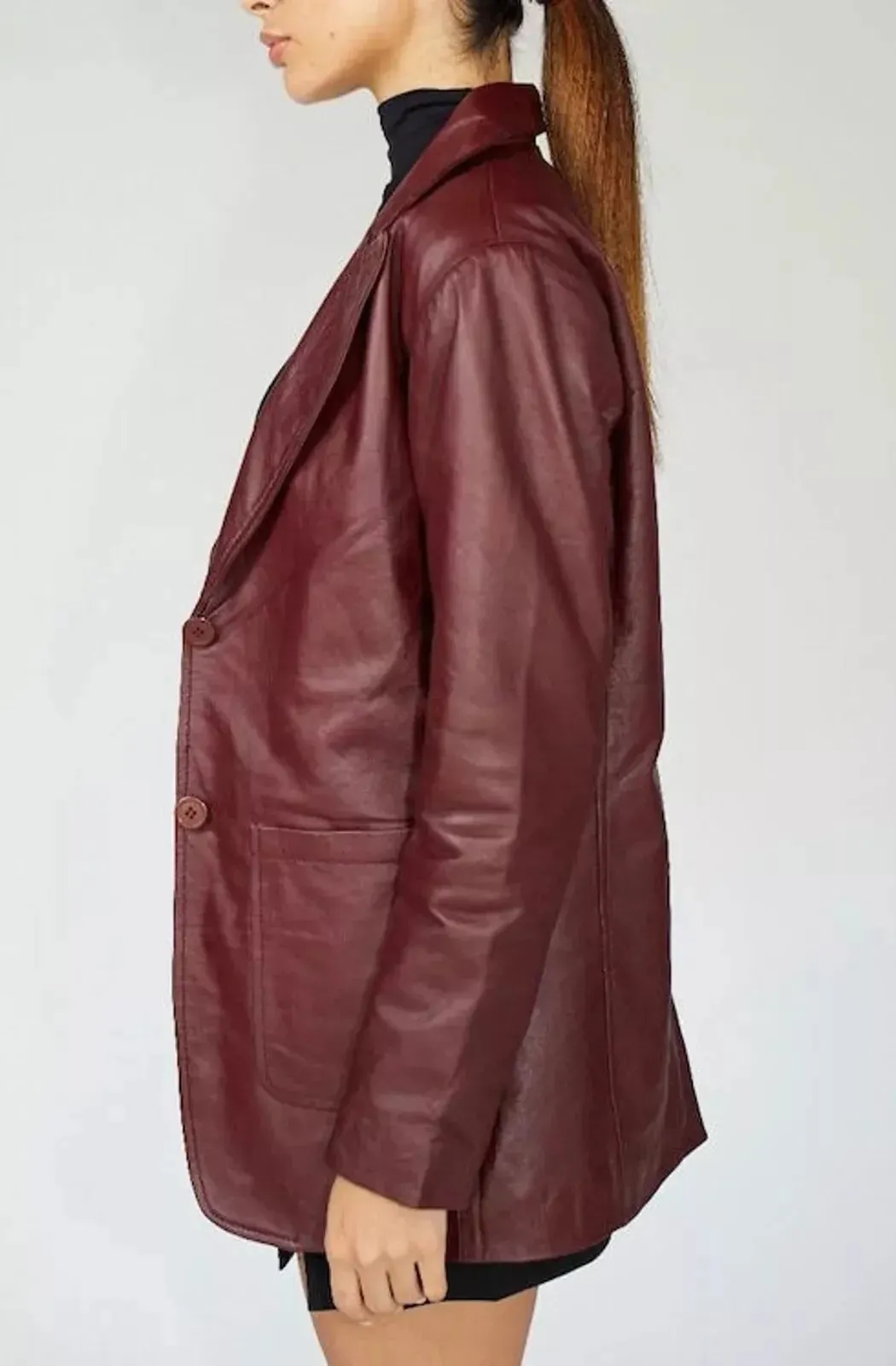Women's Vintage Burgundy Leather Coat. Real Soft Sheep Skin Leather Overcoat.
