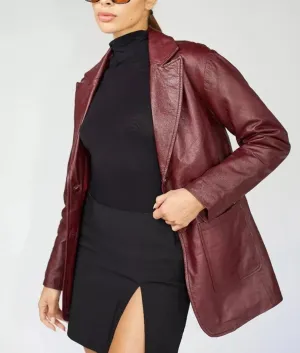 Women's Vintage Burgundy Leather Coat. Real Soft Sheep Skin Leather Overcoat.