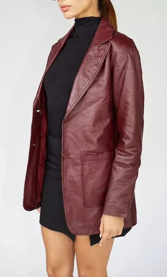 Women's Vintage Burgundy Leather Coat. Real Soft Sheep Skin Leather Overcoat.