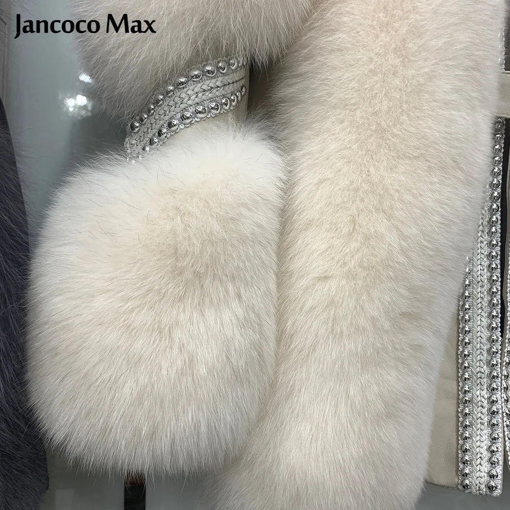 Women's Winter Genuine Sheepskin Leather Coats Warm Real Fox Fur Jackets