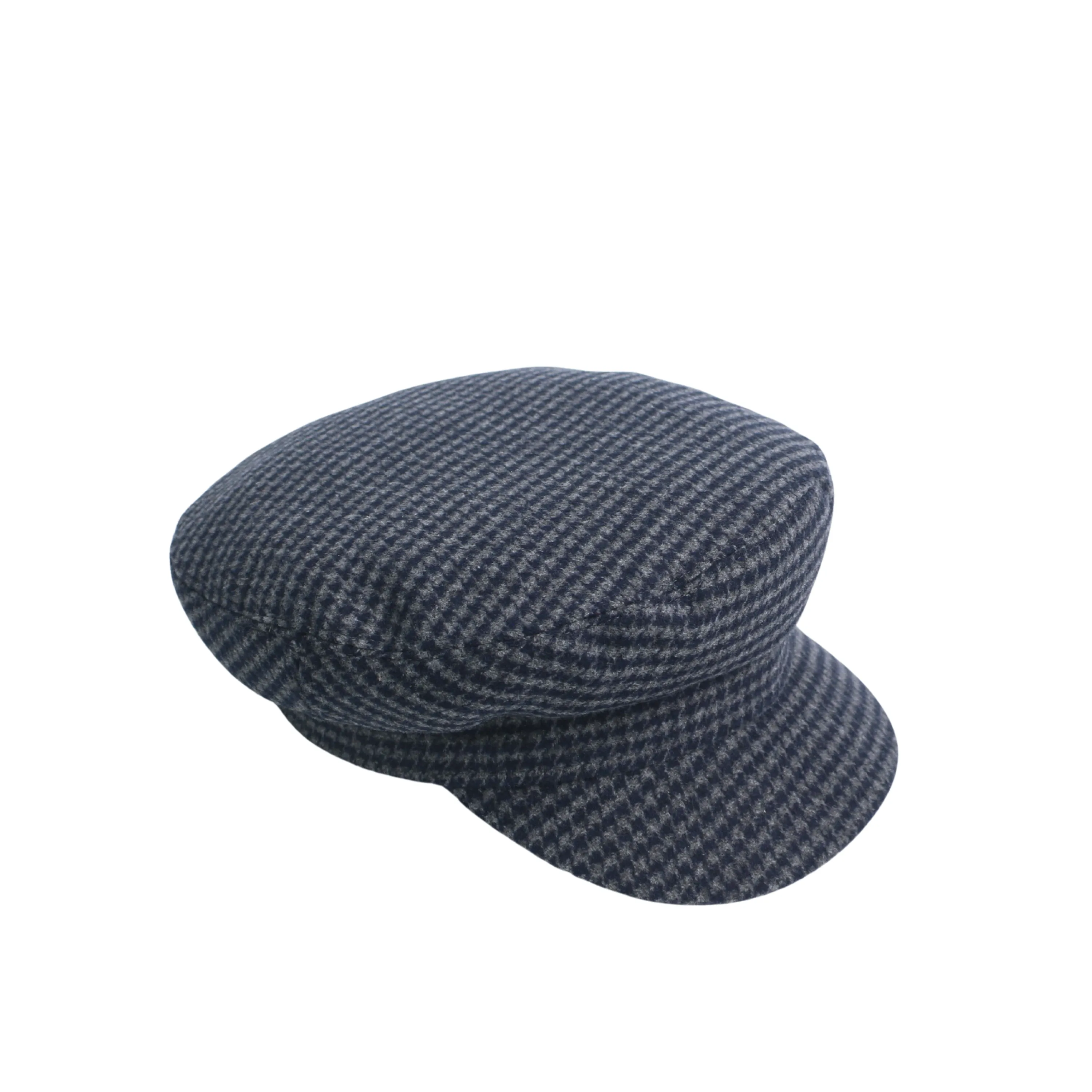 Womens Wool Fiddler Cap with Houndstooth Pattern