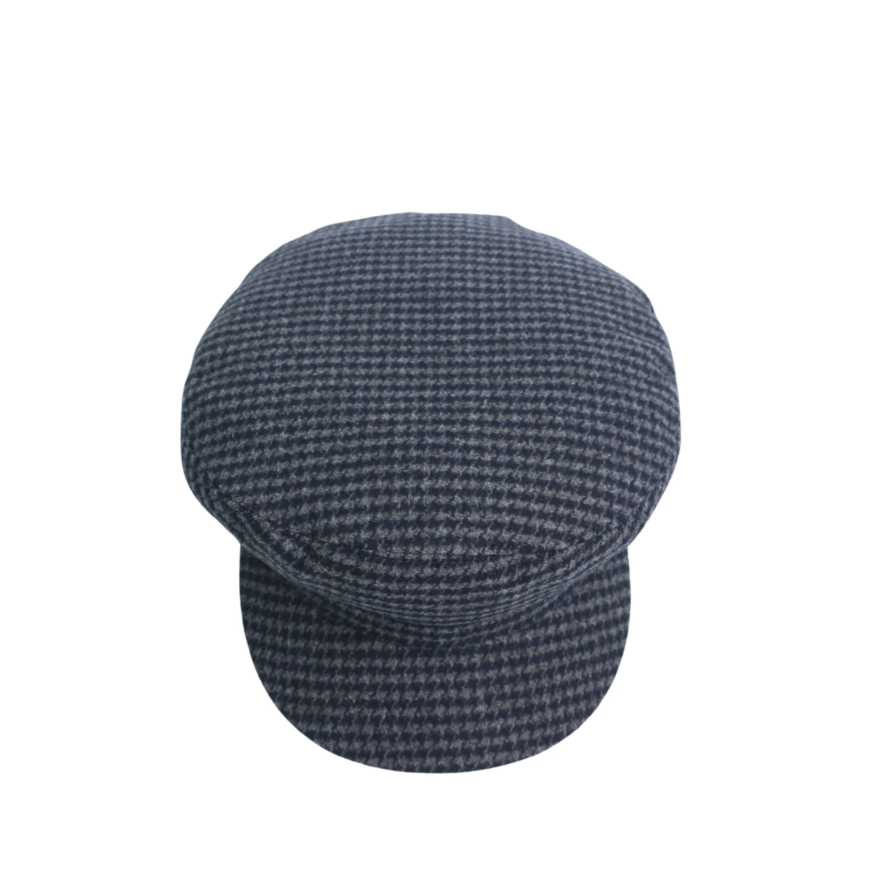Womens Wool Fiddler Cap with Houndstooth Pattern