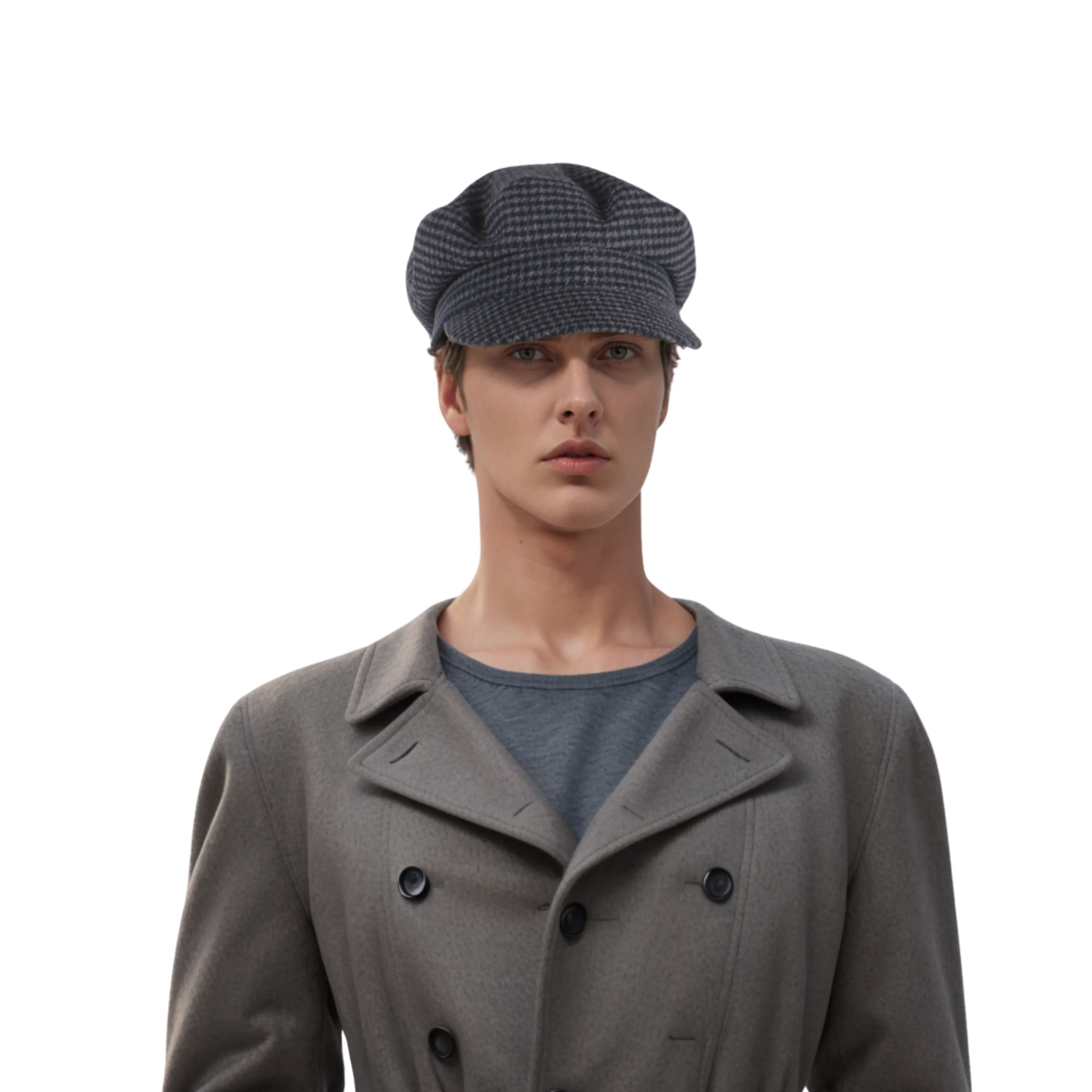 Womens Wool Fiddler Cap with Houndstooth Pattern