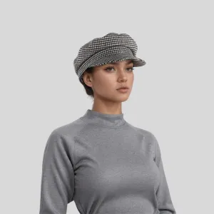 Womens Wool Fiddler Cap with Houndstooth Pattern