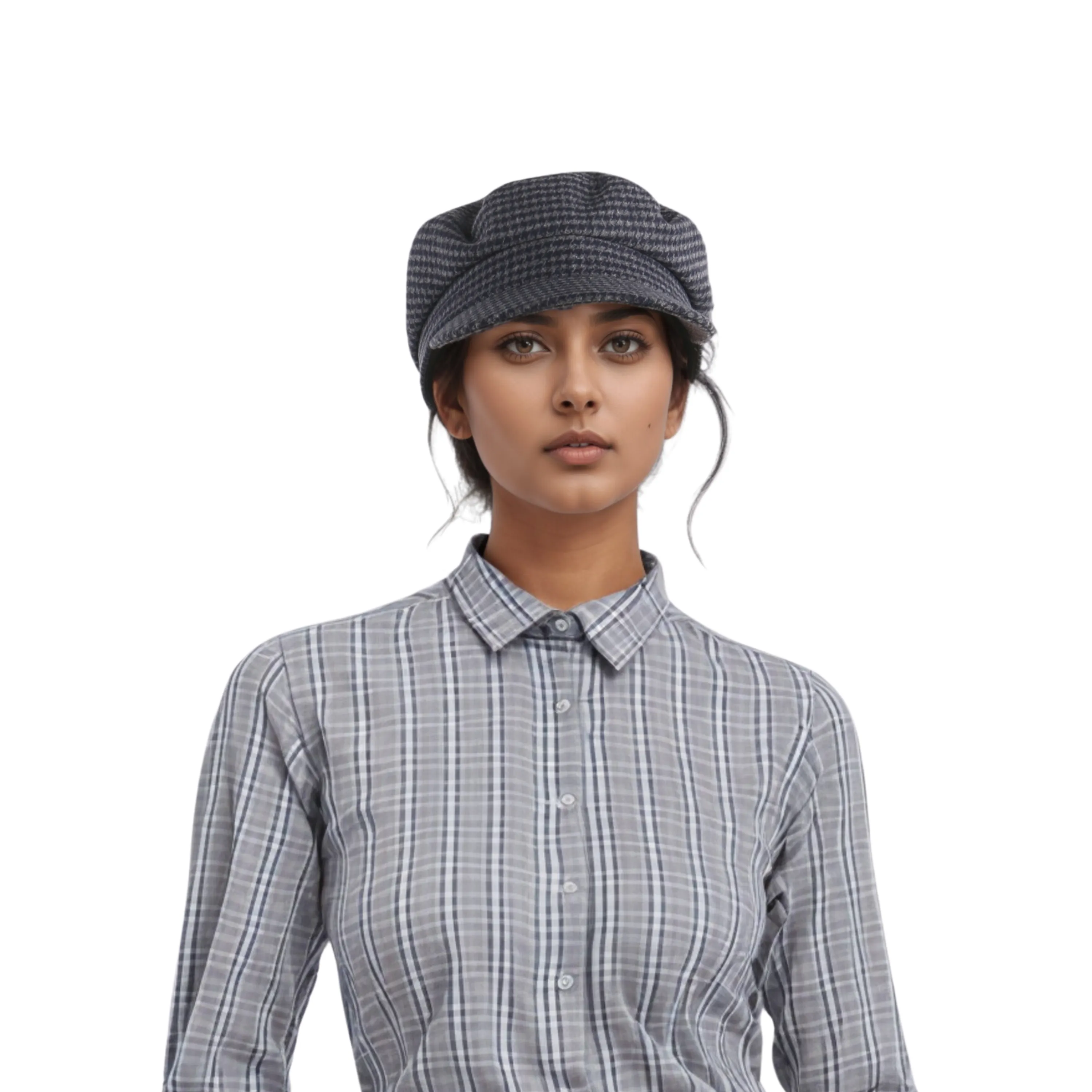 Womens Wool Fiddler Cap with Houndstooth Pattern