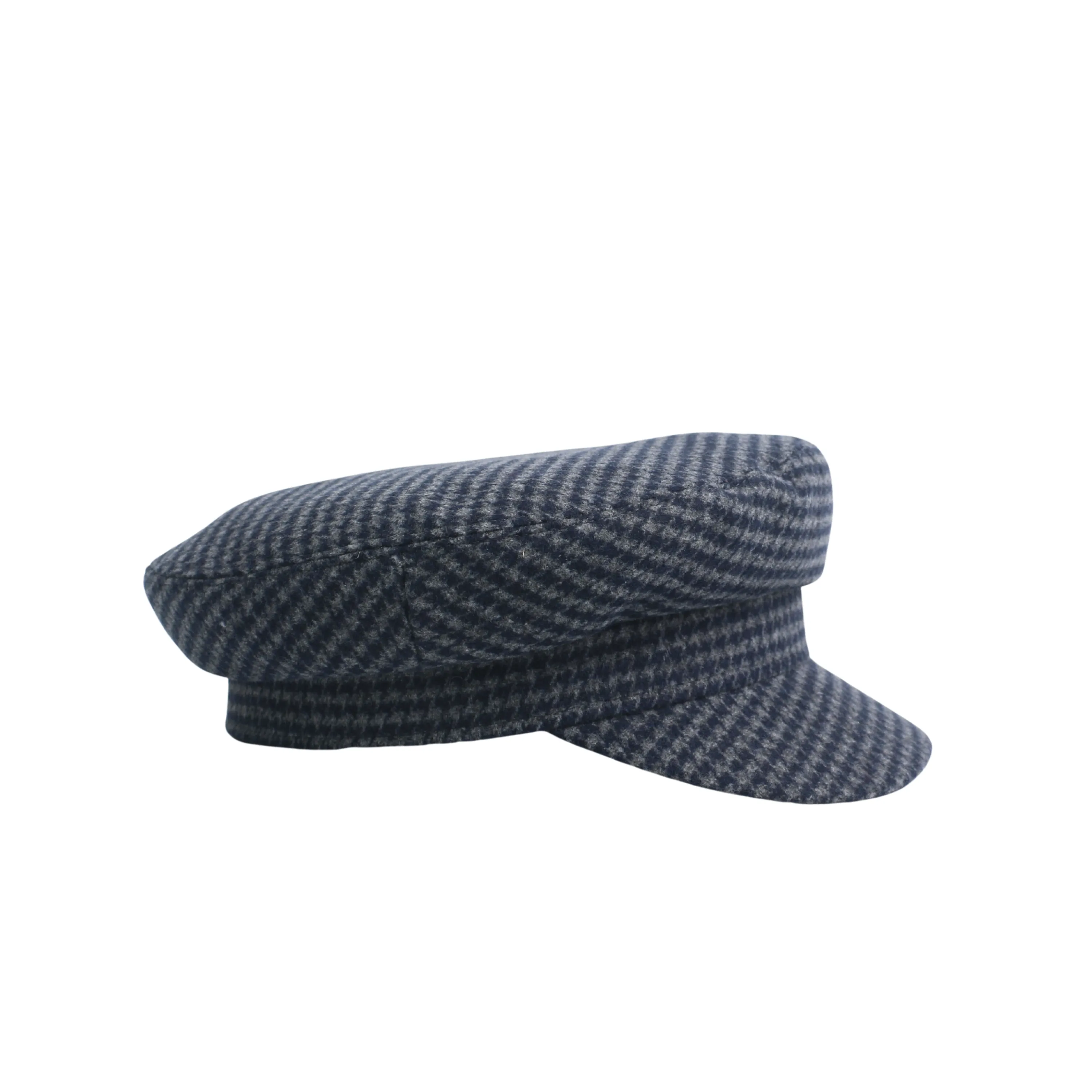 Womens Wool Fiddler Cap with Houndstooth Pattern