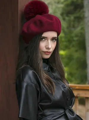 Wool Beret Fur Pom