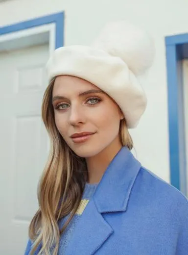 Wool Beret Fur Pom