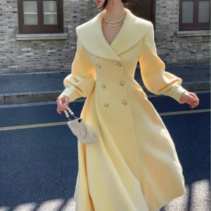 Woolen Lapel Fashion Solid Breasted Vintage Long Expansive variety Coats Chic Student discount New Winter Women&#8217;s Sleeve Double Overcoats Outerwear Lantern