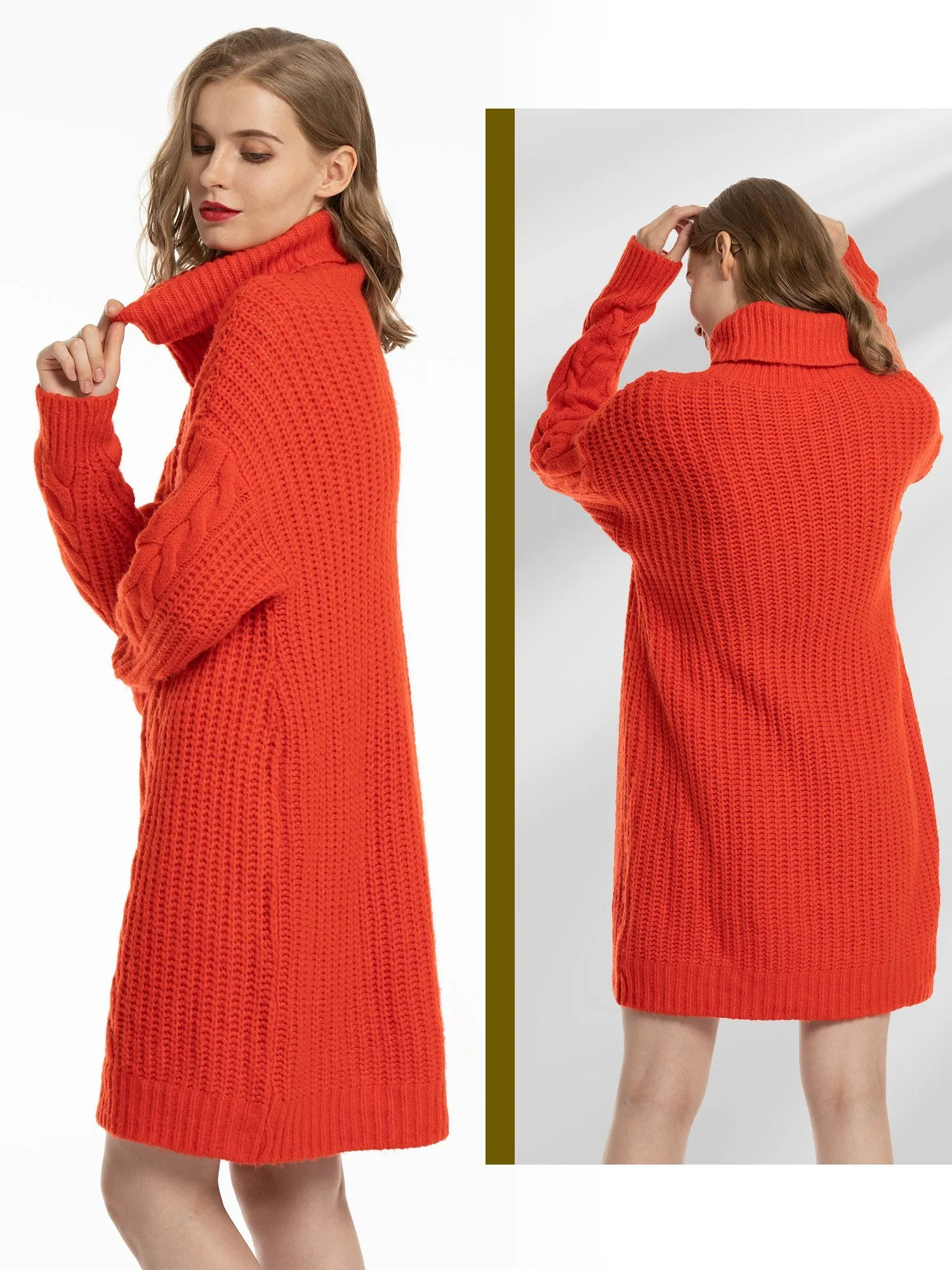 Woolicity Cable Knit Turtleneck Sweater Dress