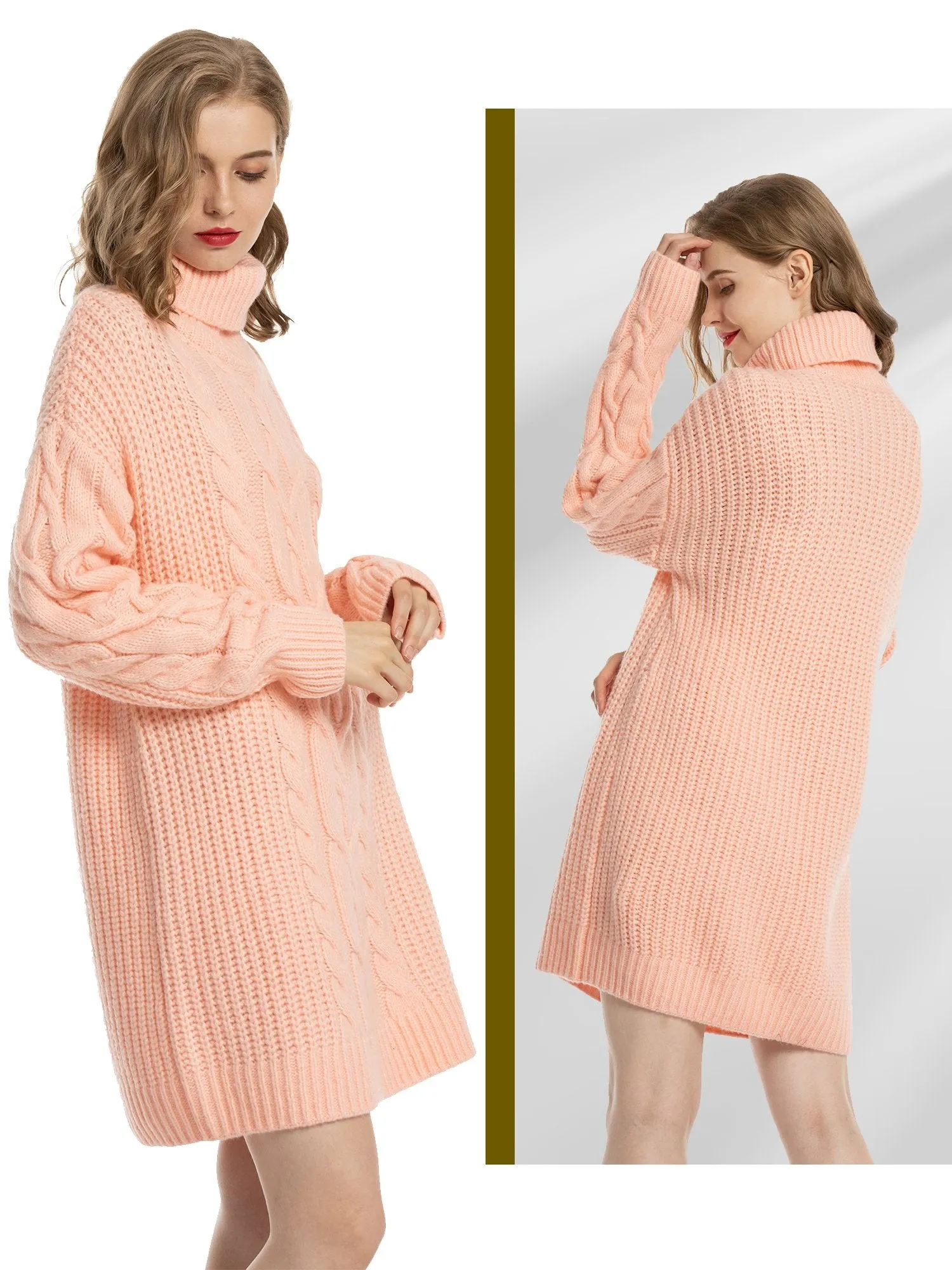 Woolicity Cable Knit Turtleneck Sweater Dress