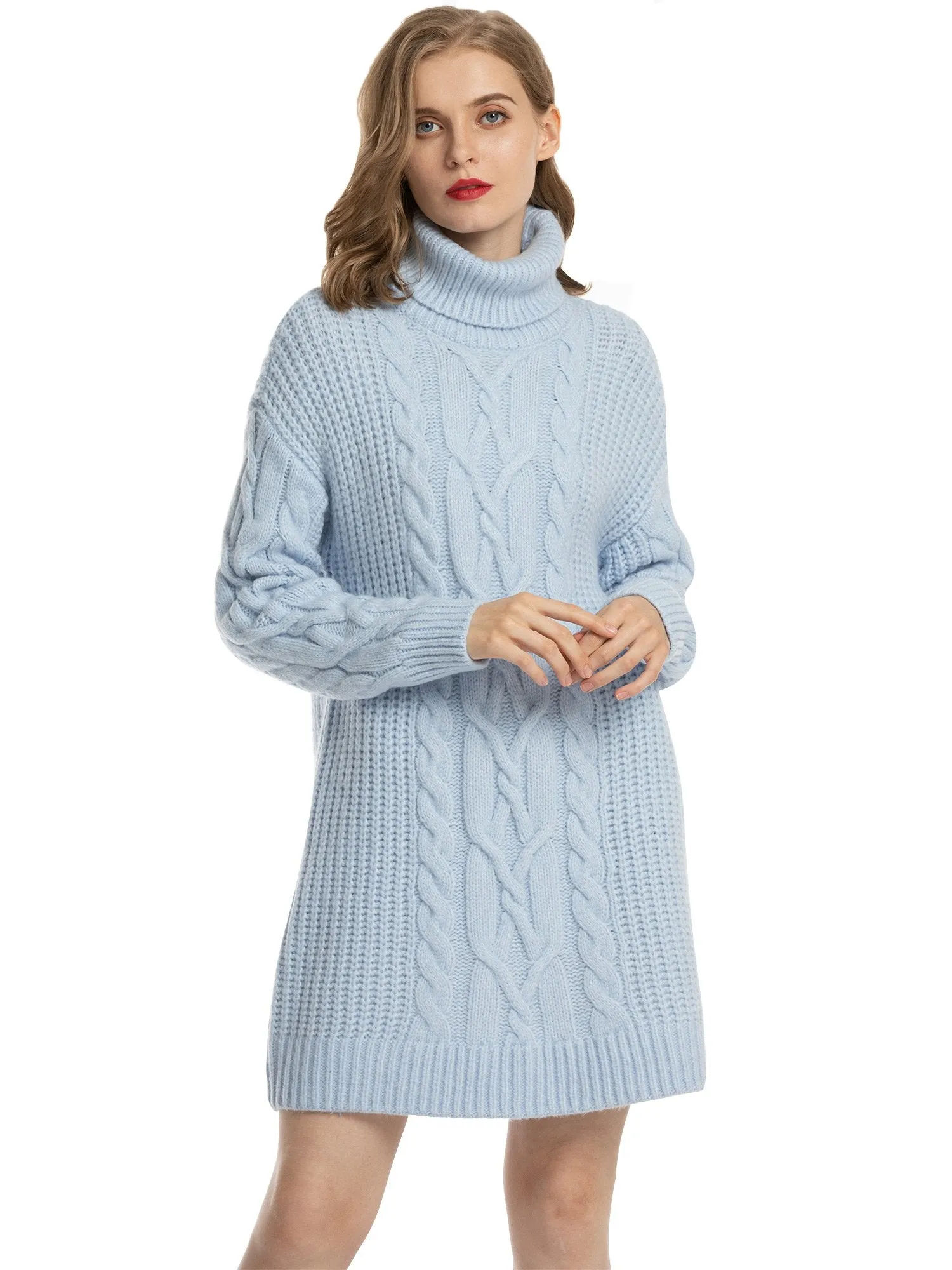 Woolicity Cable Knit Turtleneck Sweater Dress