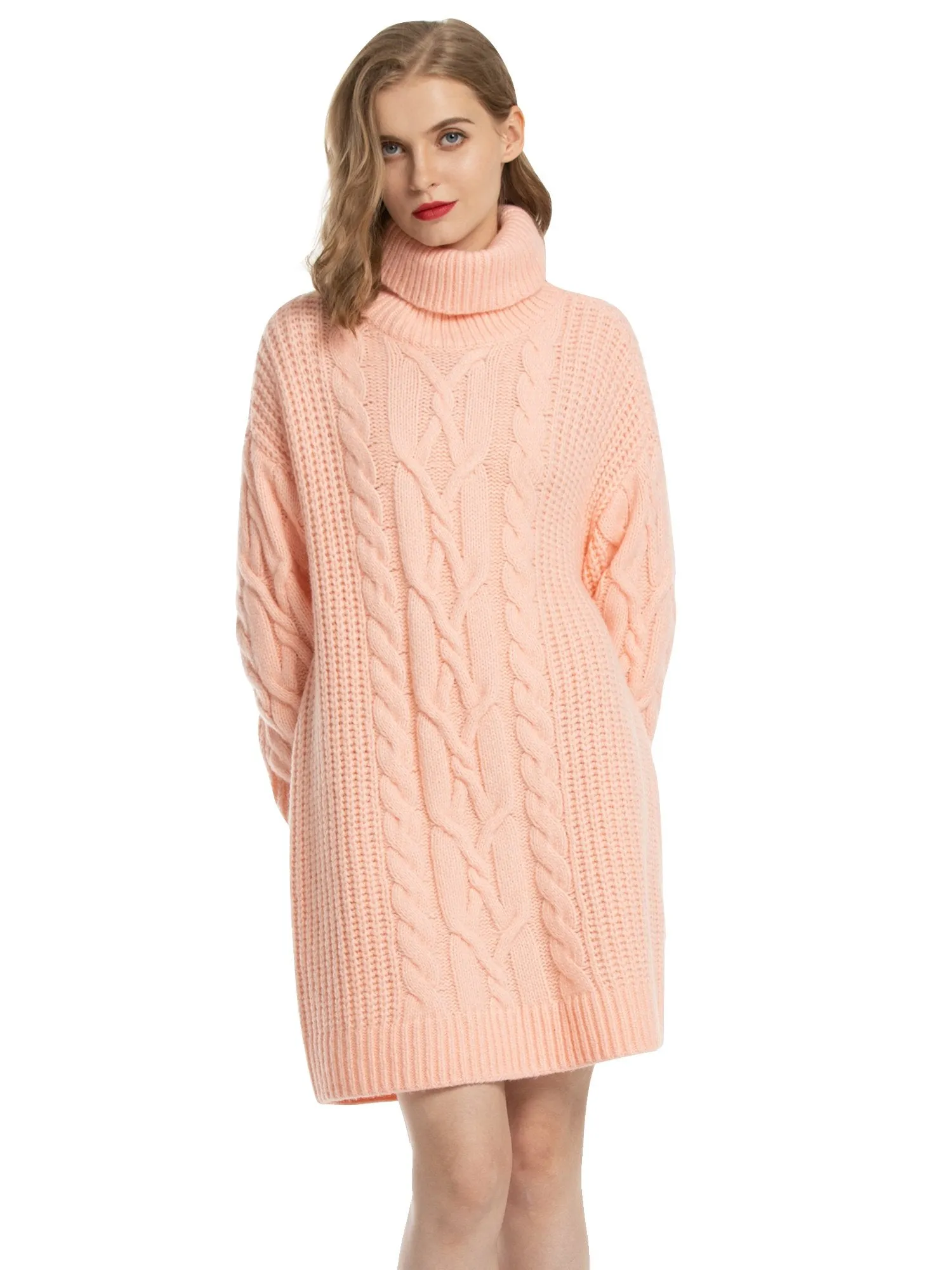 Woolicity Cable Knit Turtleneck Sweater Dress