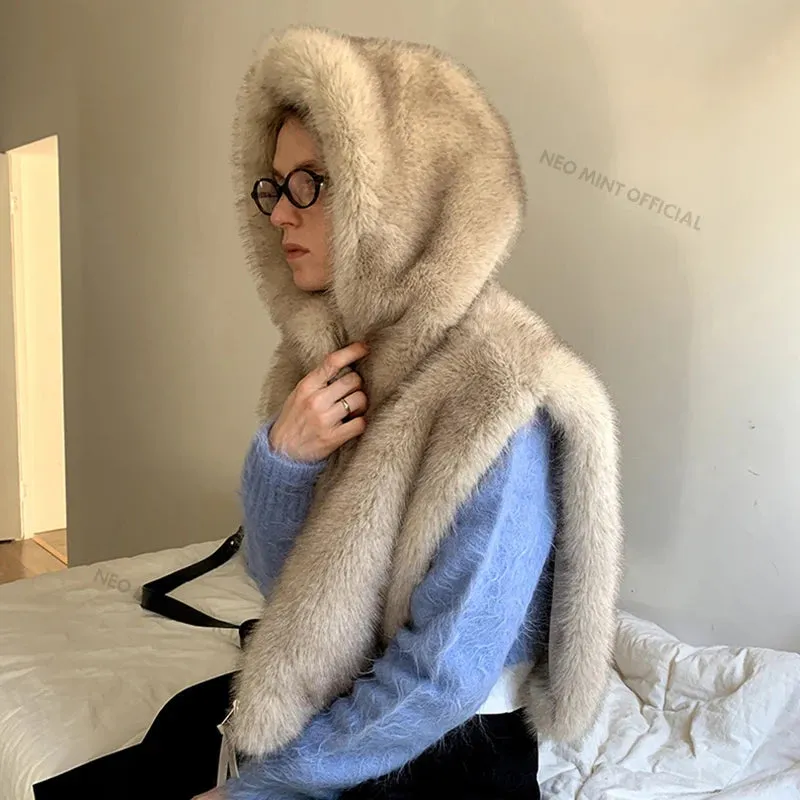 Y3k Fox Winter Delivery guarantee Vest Women Gilet Coat Exclusive Fur Hooded Faux Fur Gradient Top Femme Safe Girls Waistcoat Autumn Sleeveless