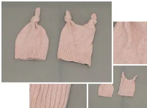 ZUZIFY LOT OF 2 Baby Handmade Sweater Knit Top Knot Beanie Hat Mauve Pink